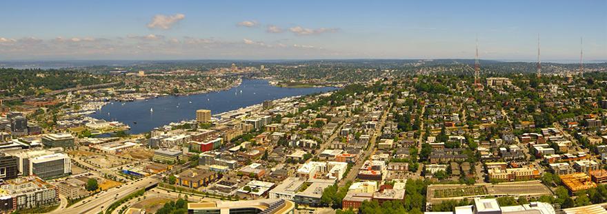 view of queen anne hill and lake union